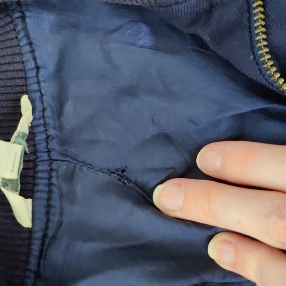 Navy Ruffle Trim Bomber Jacket Size Med - Picture 5 of 8